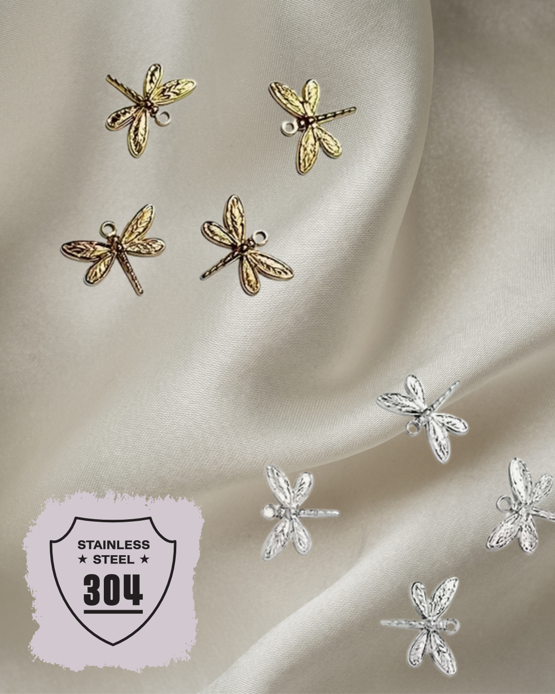 EDELSTAHL- Libelle - Charm Silber + Gold