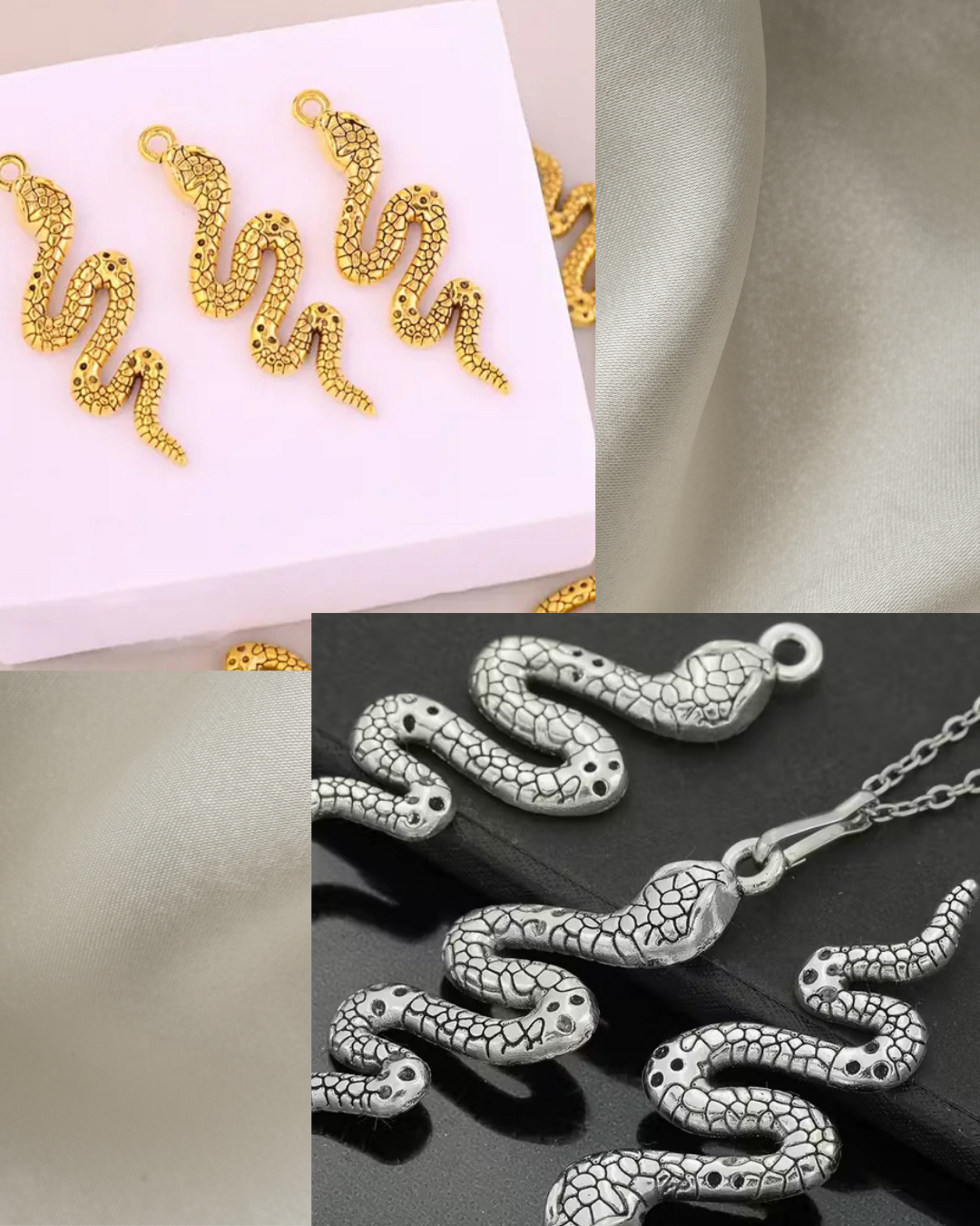 Schlange- Charm Silber + Gold