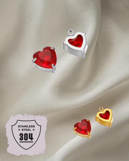 EDELSTAHL- Kristallherz rot - Charm Silber + Gold