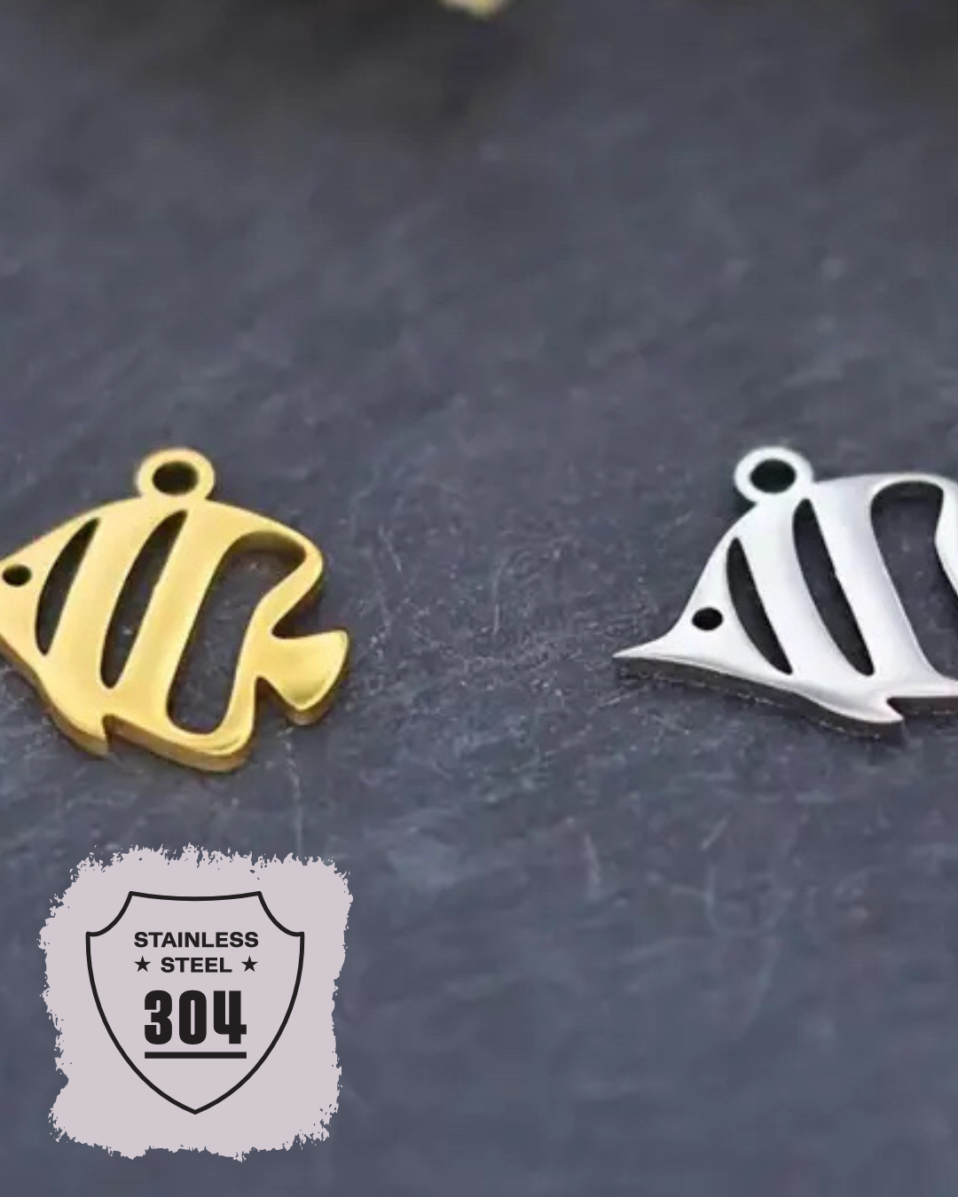 EDELSTAHL- Pinzettfisch - Charm Silber + Gold