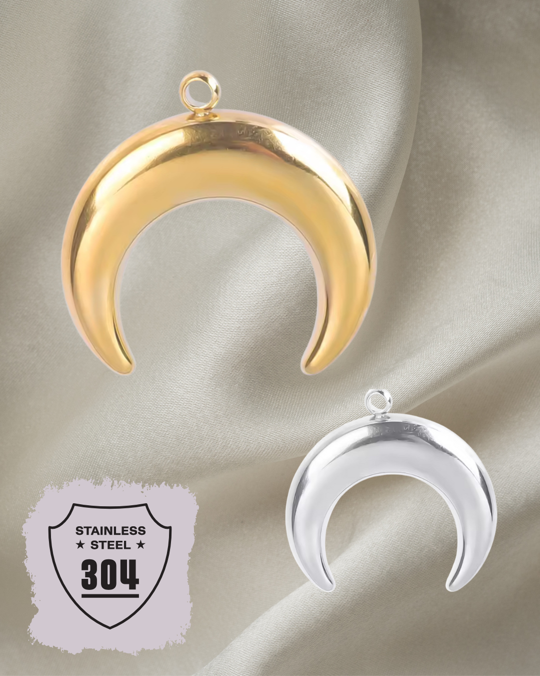 EDELSTAHL- Mond - Charm Silber + Gold