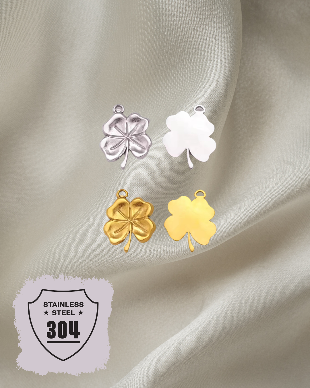 EDELSTAHL- Kleeblatt- Charm Silber + Gold