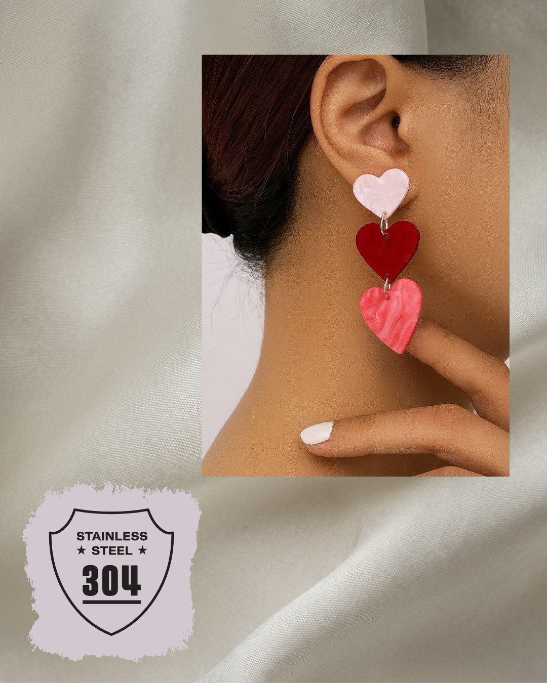 EDELSTAHL- Ohrstecker „Triple Heartbeat Drops“ Silber + Gold