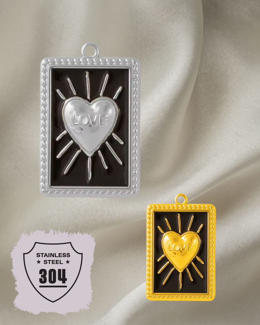 EDELSTAHL- LOVE Schwarz - Charm Silber + Gold