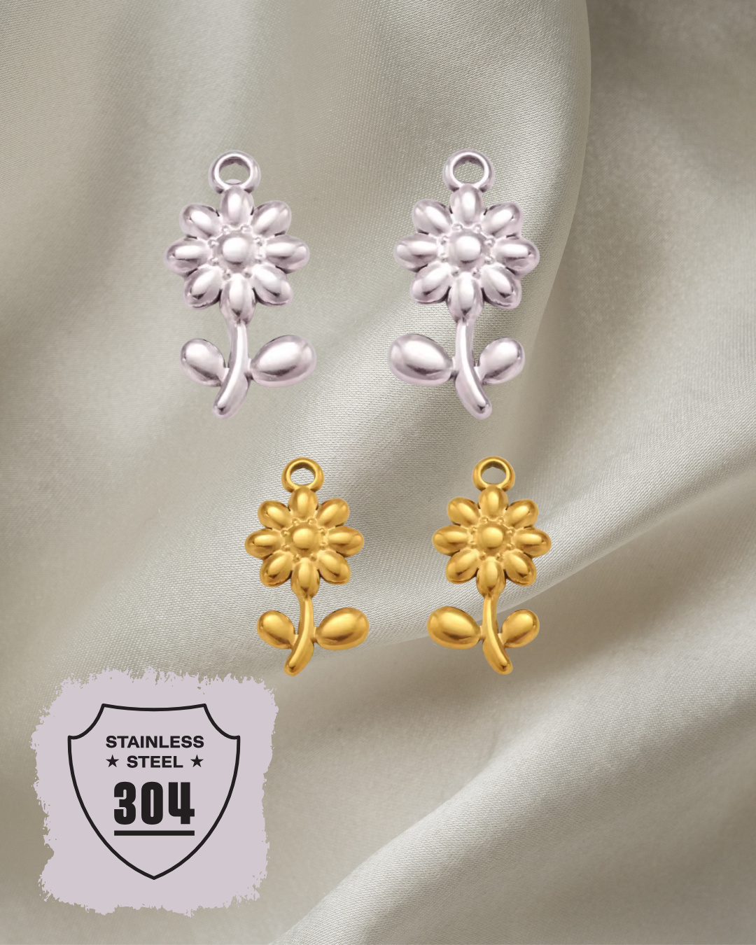 EDELSTAHL- Kleine Blume - Charm Silber + Gold