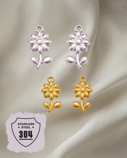 EDELSTAHL- Kleine Blume - Charm Silber + Gold