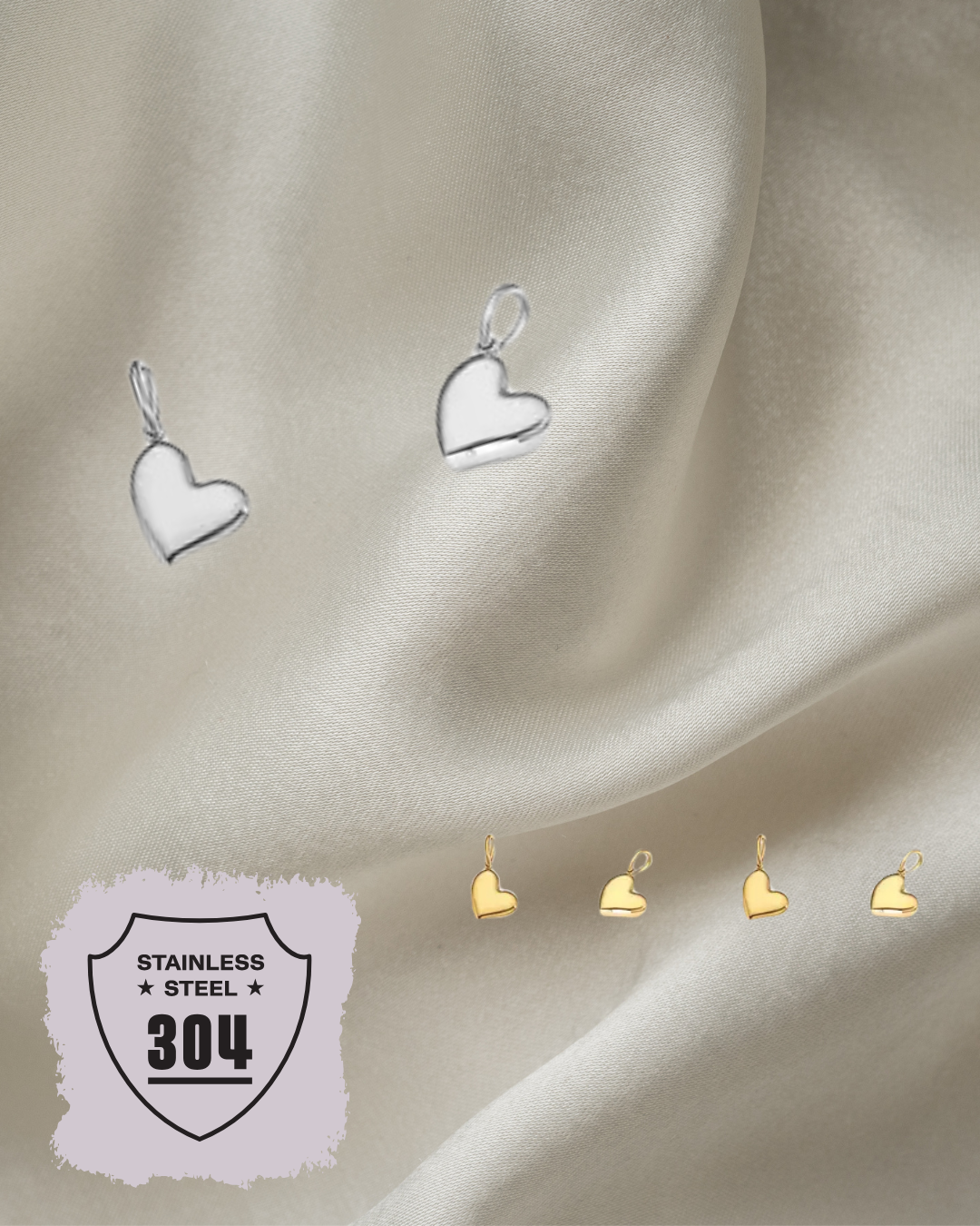 EDELSTAHL- Mini Herz- Charm Silber + Gold