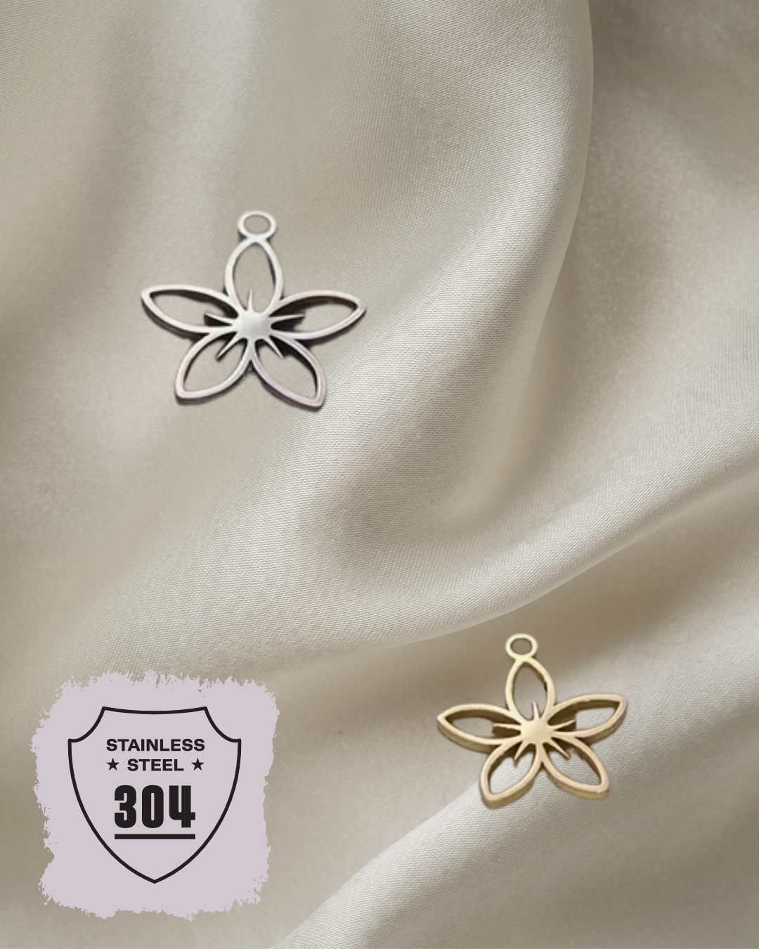 EDELSTAHL- Kleine Blume - Charm Silber + Gold