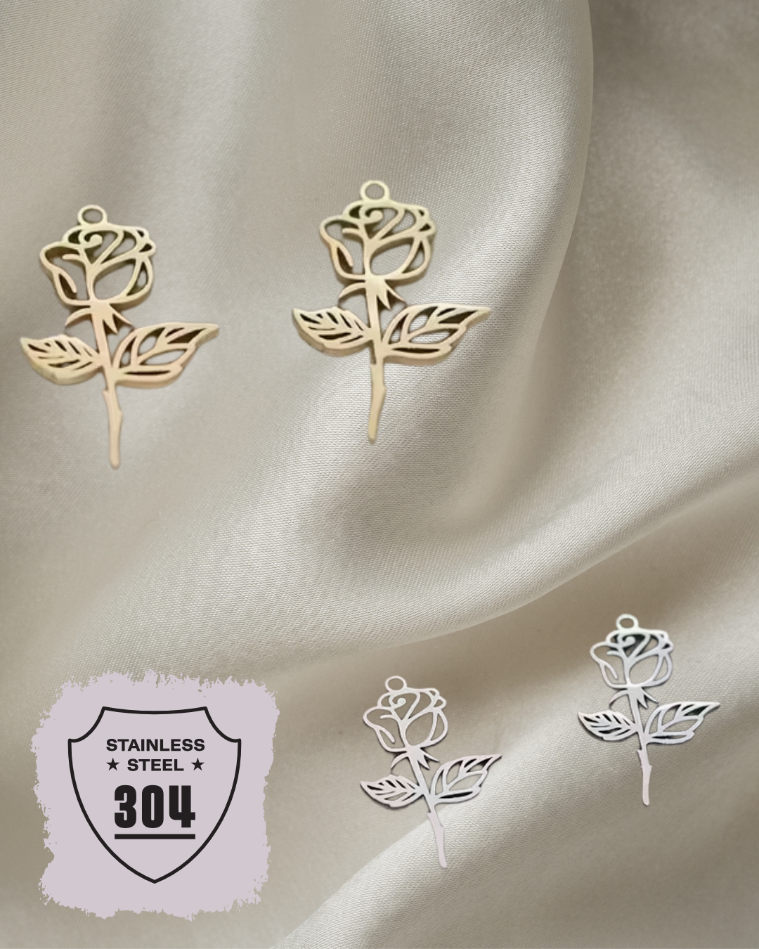 EDELSTAHL- Rose - Charm Silber + Gold