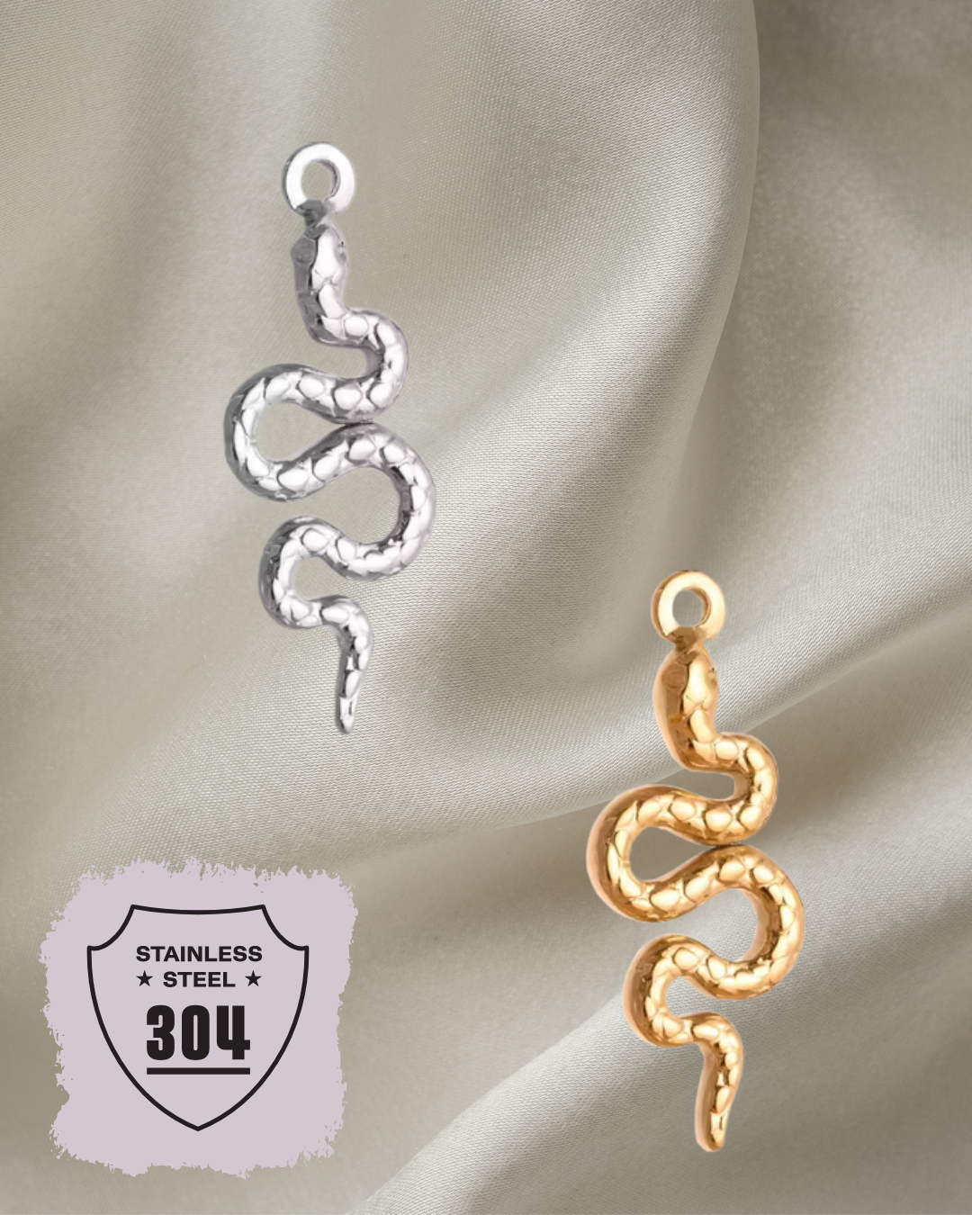 EDELSTAHL- Schlangen - Charm Silber + Gold