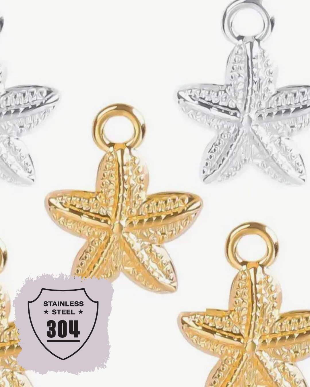 EDELSTAHL- Seestern- Charm Silber + Gold