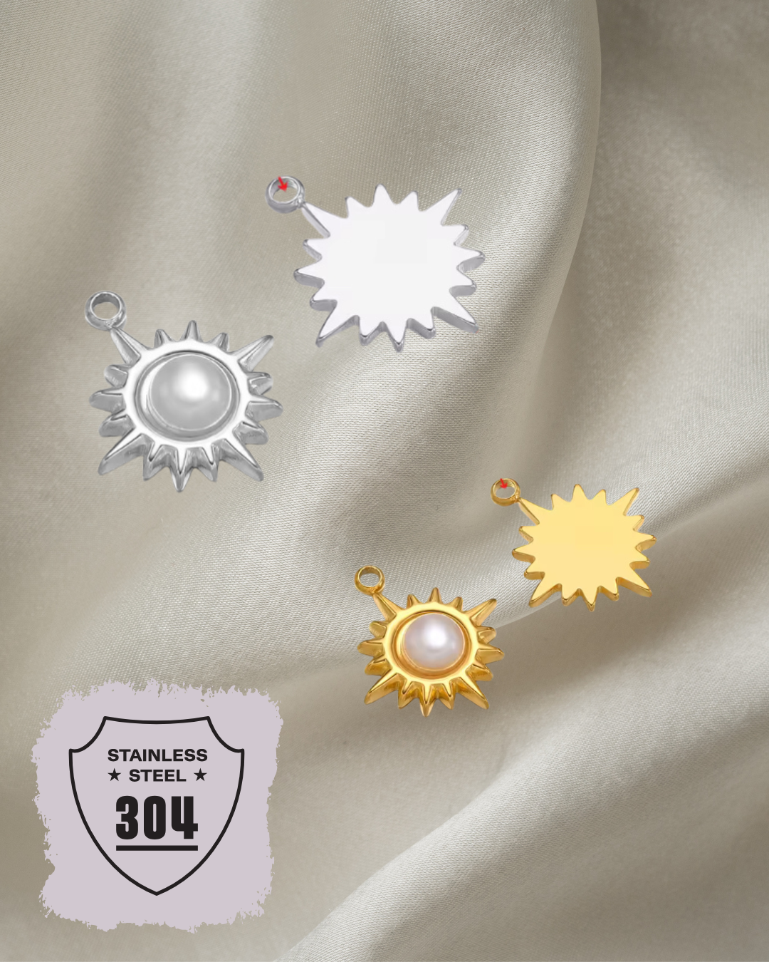 EDELSTAHL- Ornament rund- Charm Silber + Gold