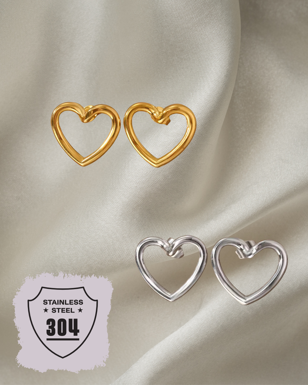 EDELSTAHL- Ohrringe „Open Heart Stud“ Silber + Gold
