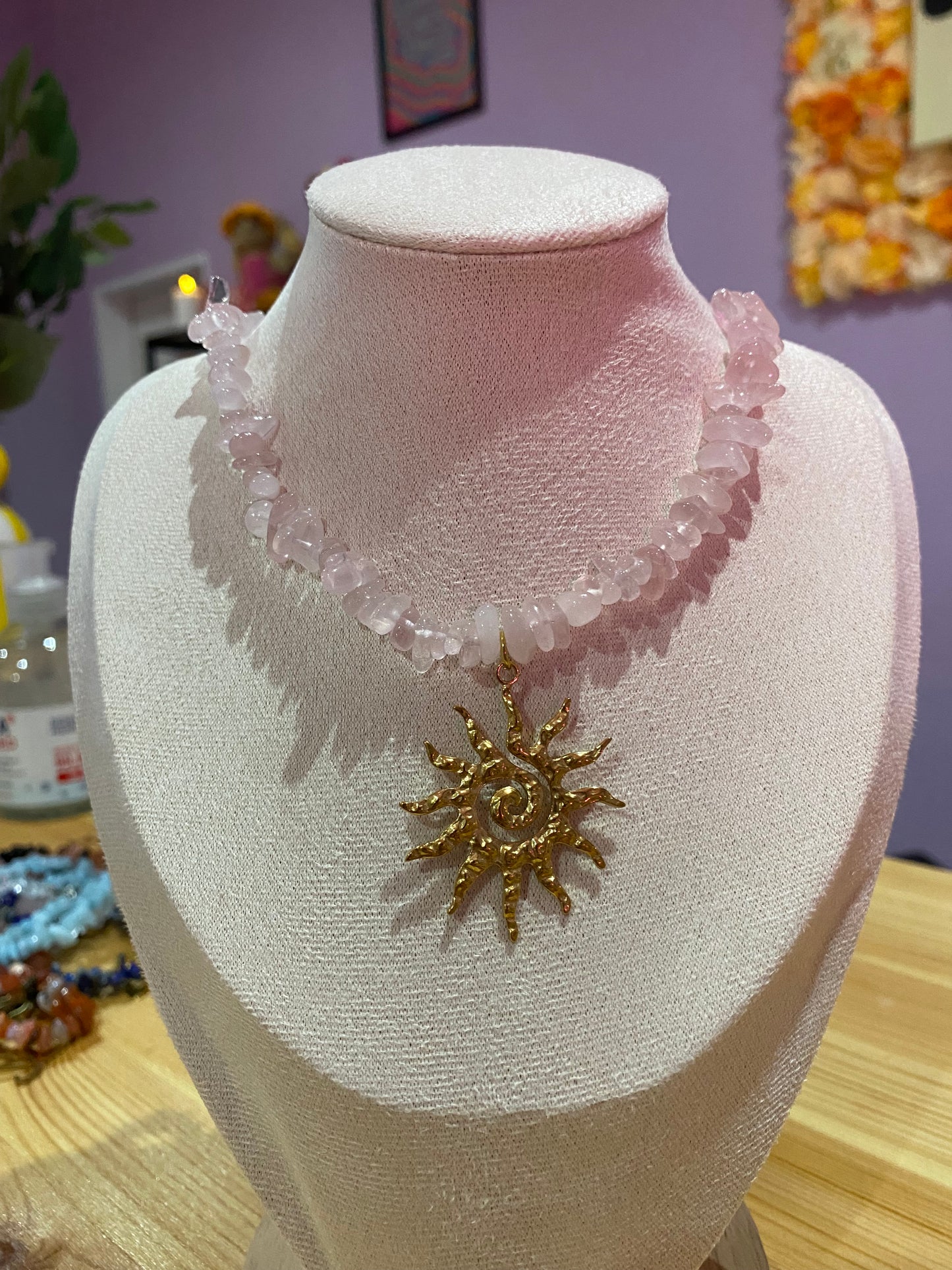 AURALINE Kette- „Rose Quartz Sun 💗☀️🔆 “