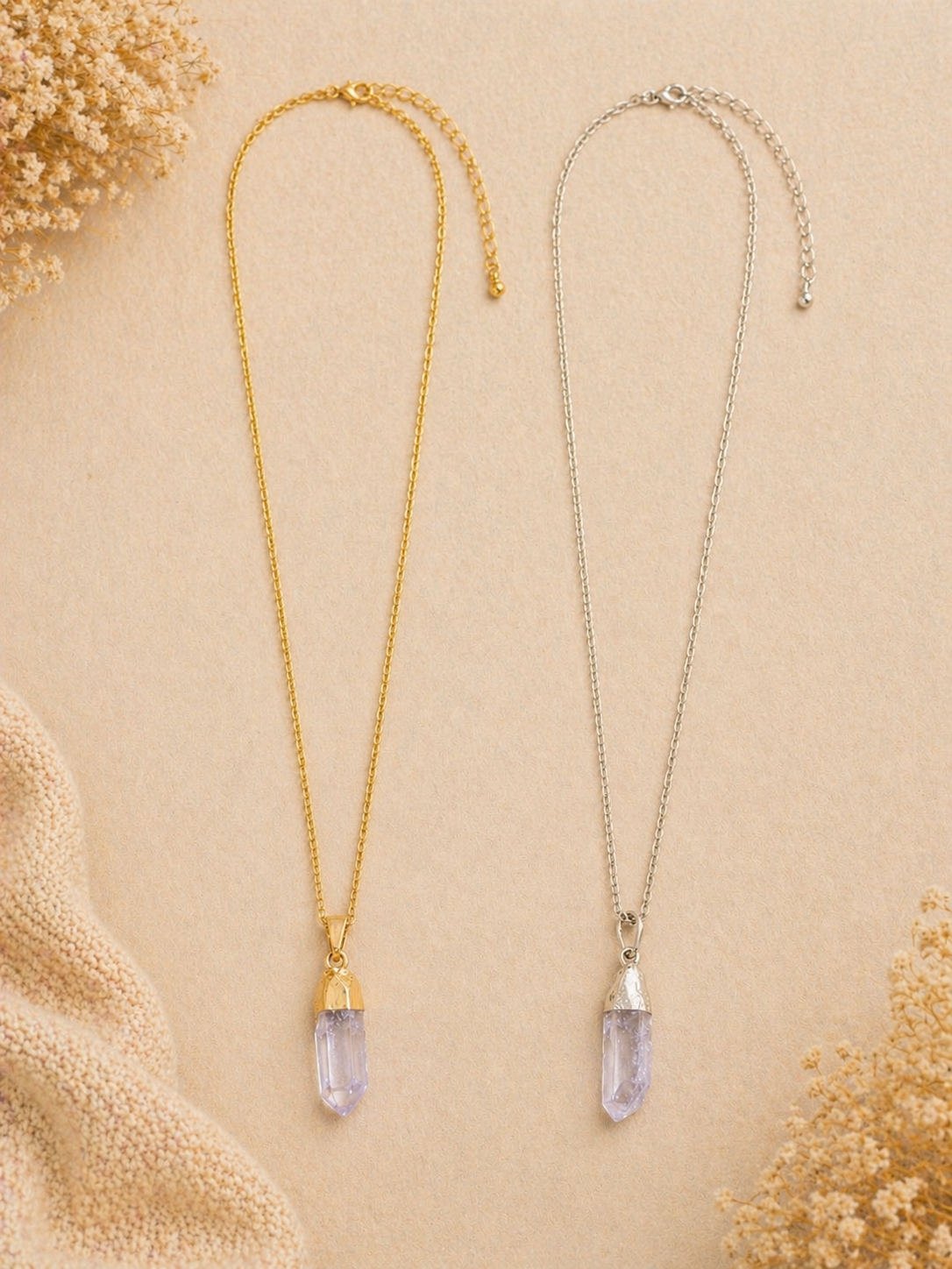 EDELSTAHL- Kette „Bergkristall“ Silber + Gold