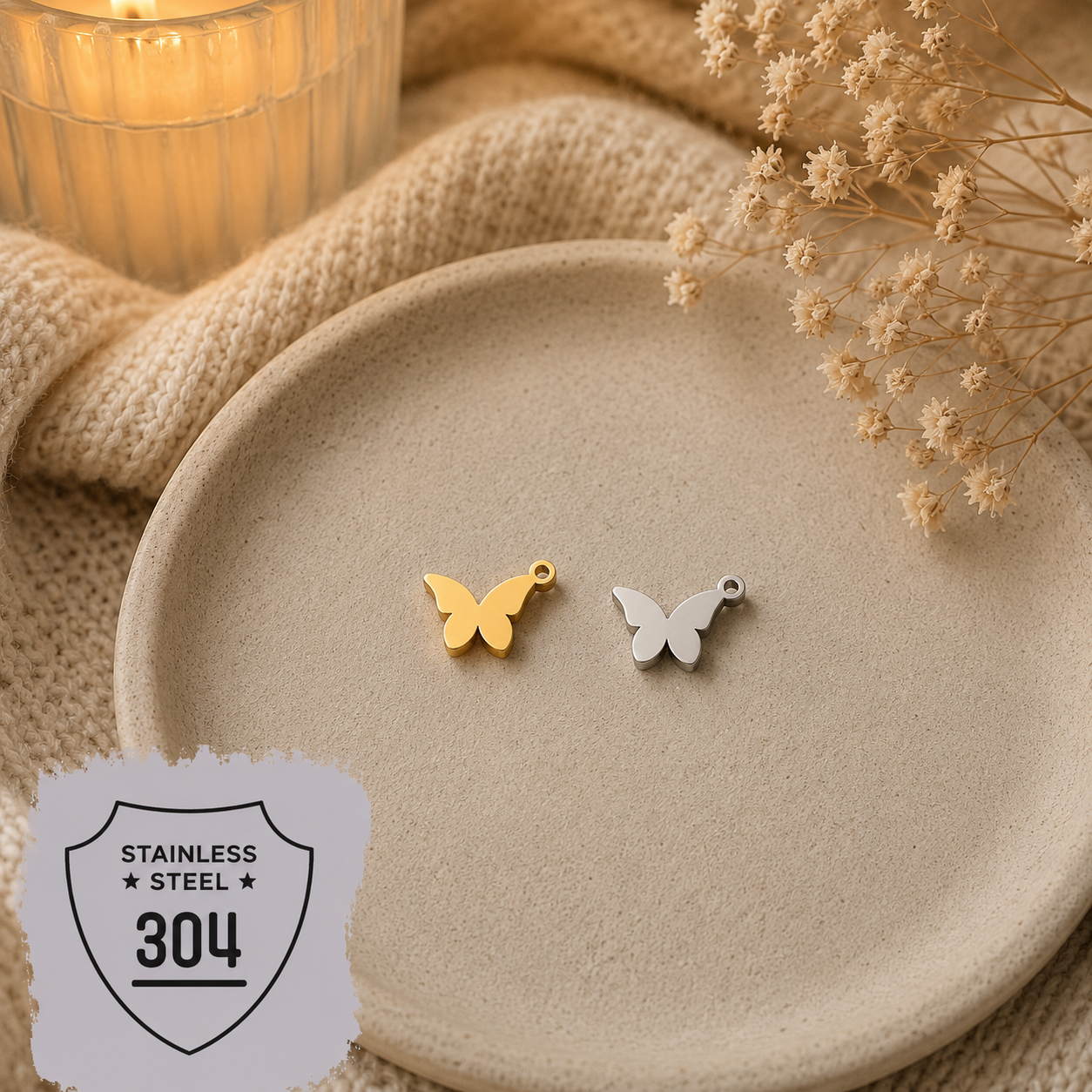 EDELSTAHL- Schmetterling klein - Charm Silber + Gold