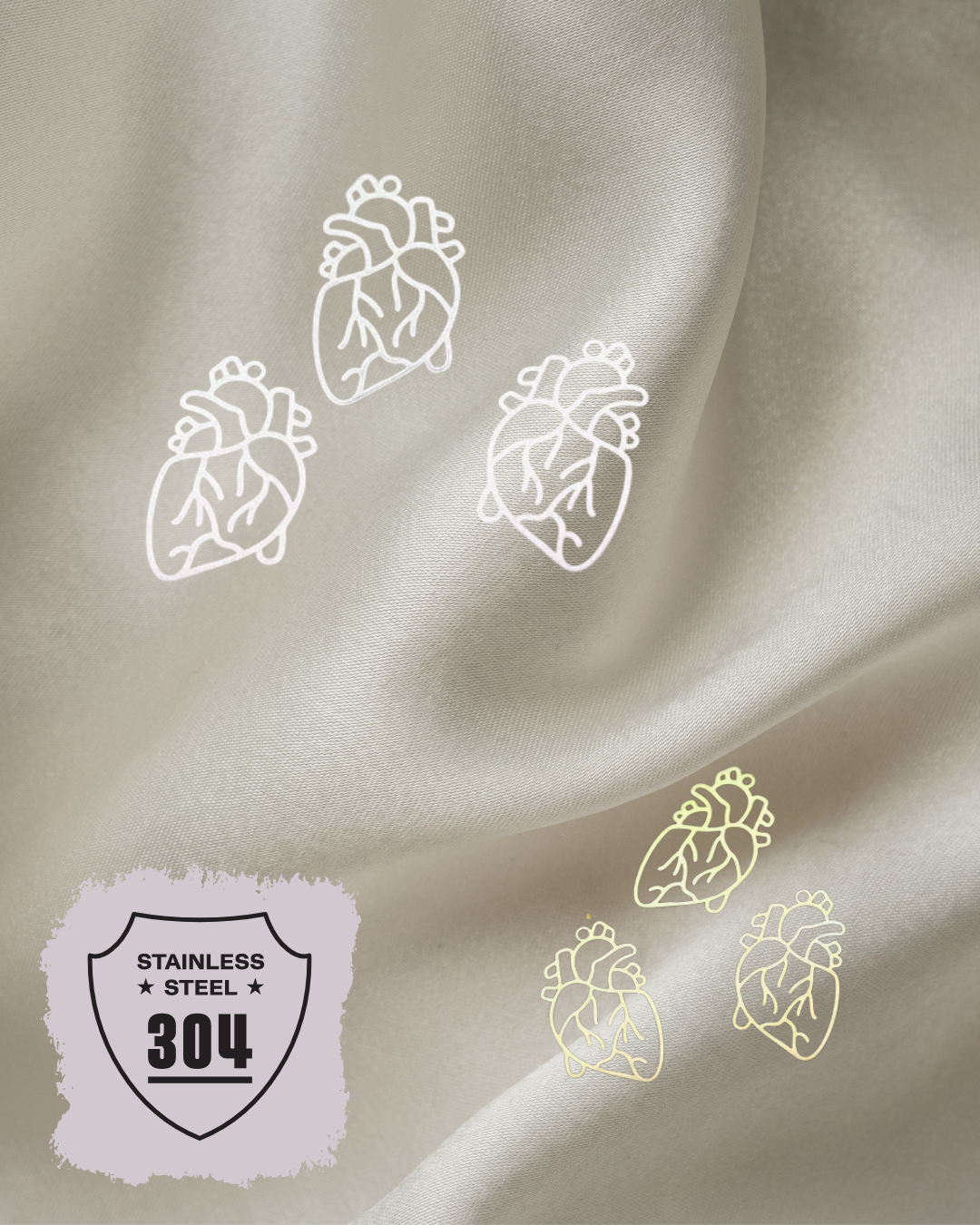 EDELSTAHL- Anatomisches Herz- Charm Silber + Gold