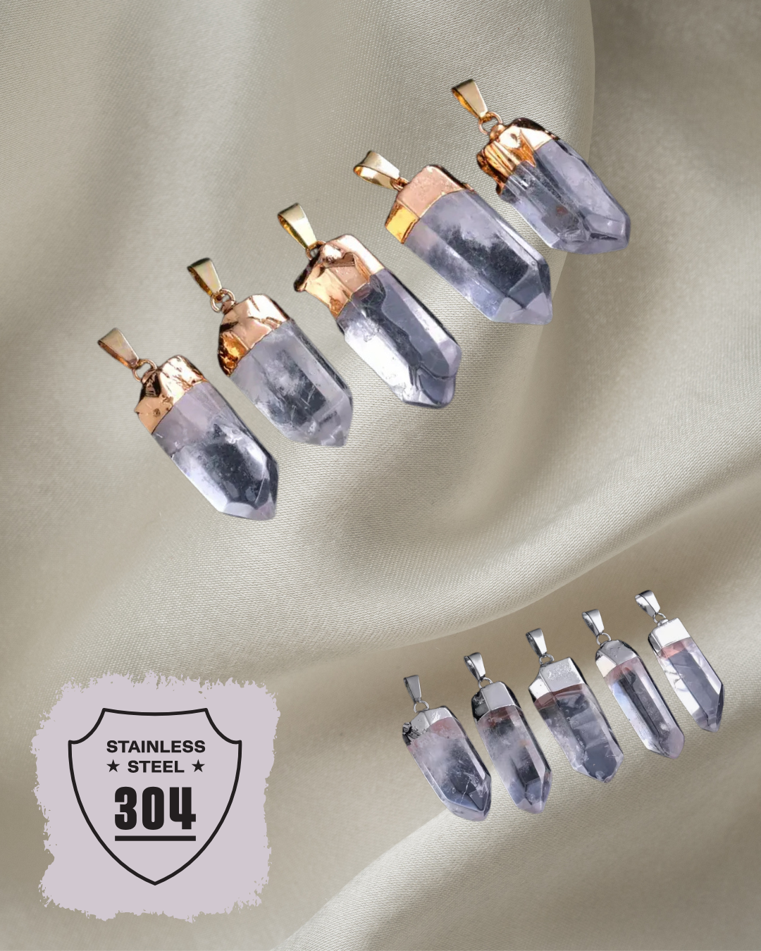EDELSTAHL- Kristall - Charm Silber + Gold