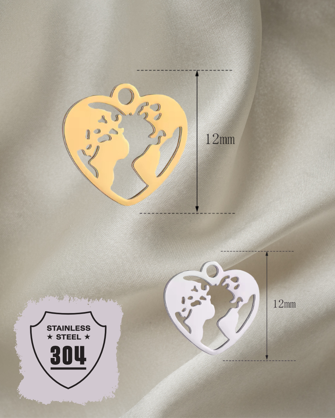 EDELSTAHL- Reiseherz - Charm Silber + Gold