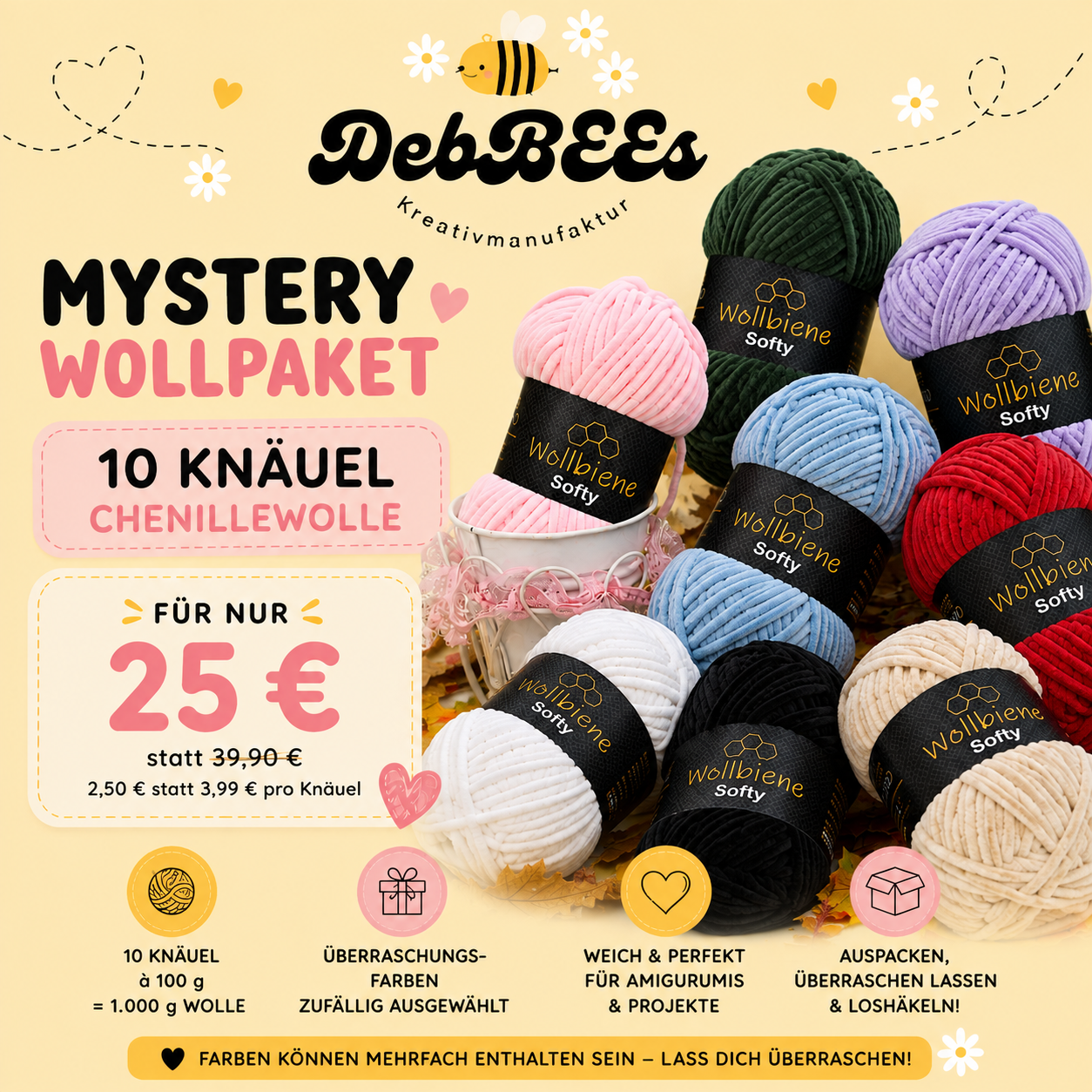 🧶Mystery-Wollpaket (Chenille)| 10 Knäuel Wollbiene