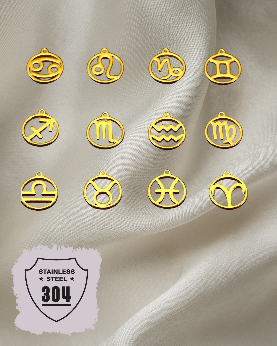EDELSTAHL- Sternzeichen- Charm Gold