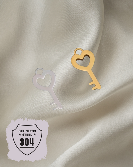EDELSTAHL- Herzschlüssel- Charm Silber + Gold