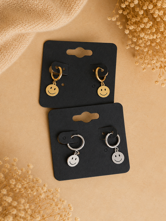 EDELSTAHL- Ohrringe „Smiley“ Silber + Gold
