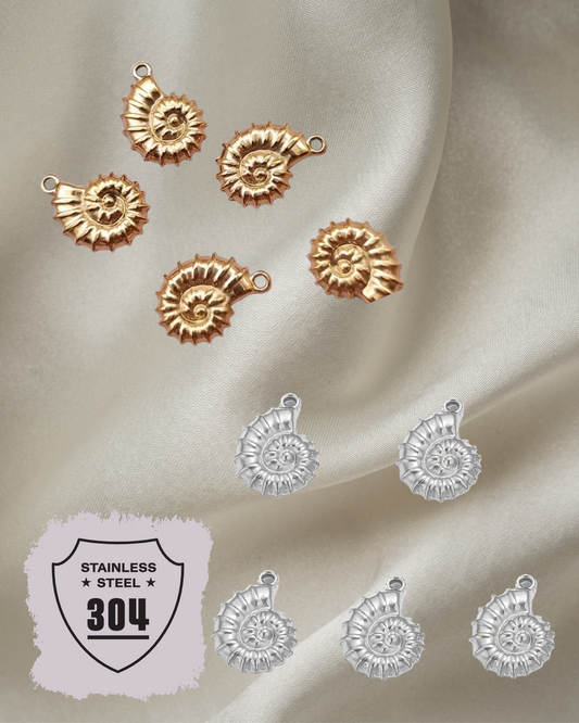 EDELSTAHL- Schneckenhaus- Charm Silber + Gold