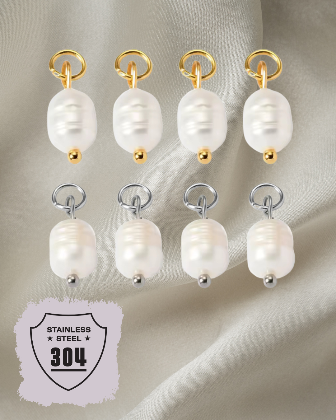 EDELSTAHL- Perle- Charm Silber + Gold