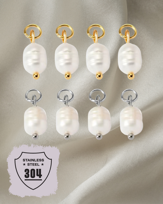EDELSTAHL- Perle- Charm Silber + Gold