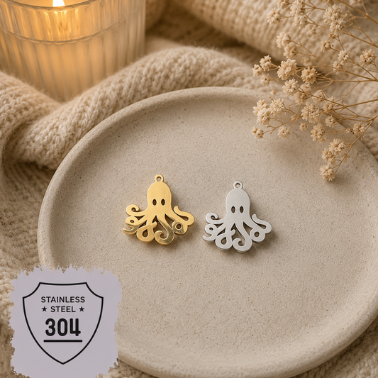 EDELSTAHL- Tintenfisch - Charm Silber + Gold