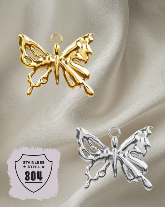 EDELSTAHL- Schmetterling - Charm Silber + Gold