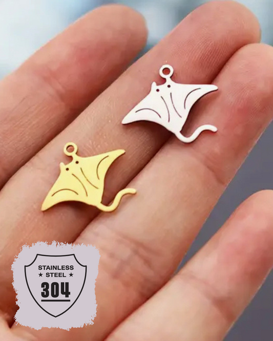 EDELSTAHL- Rochen- Charm Silber + Gold
