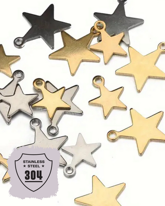 EDELSTAHL- Sterne- Charm Silber + Gold