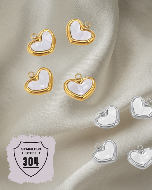EDELSTAHL-  Perlmutt Herz- Charm Silber + Gold