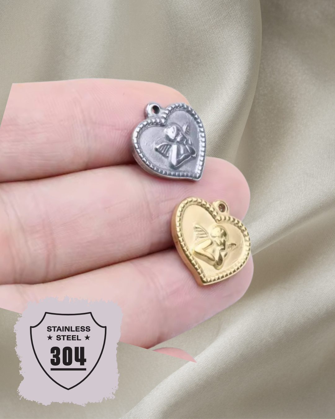 EDELSTAHL- Engel - Charm Silber + Gold