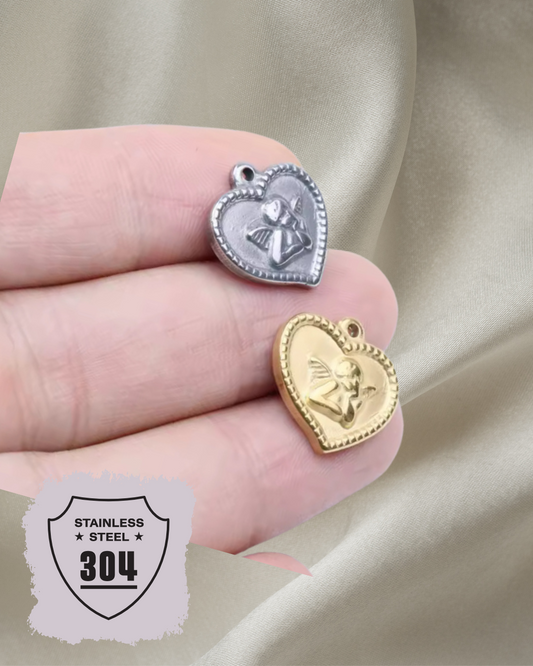 EDELSTAHL- Engel - Charm Silber + Gold