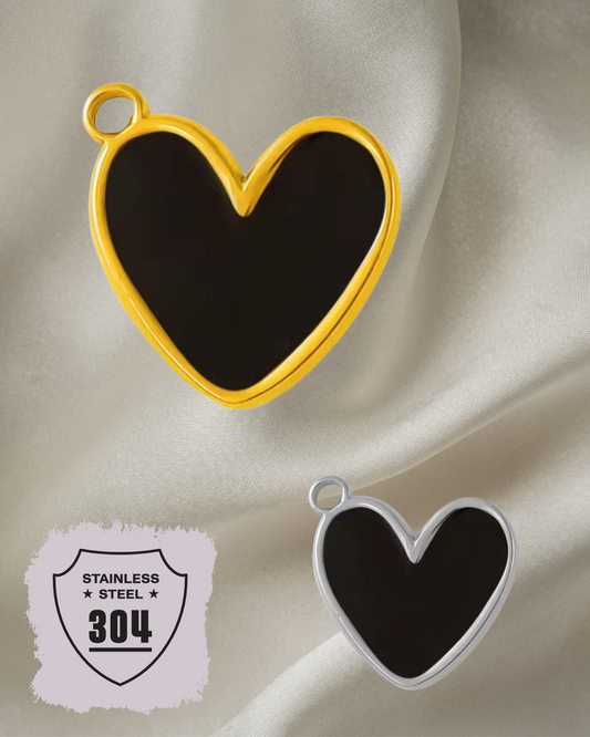 EDELSTAHL- Herz schwarz - Charm Silber + Gold