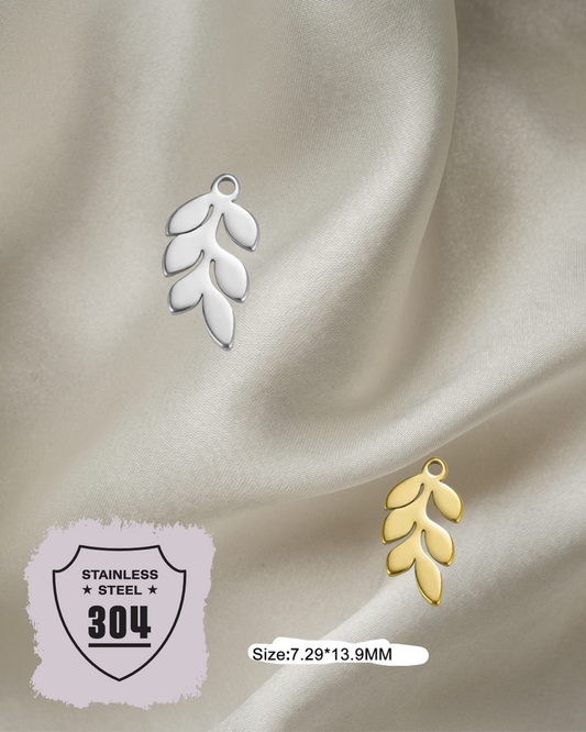 EDELSTAHL- Blätterzweig- Charm Silber + Gold