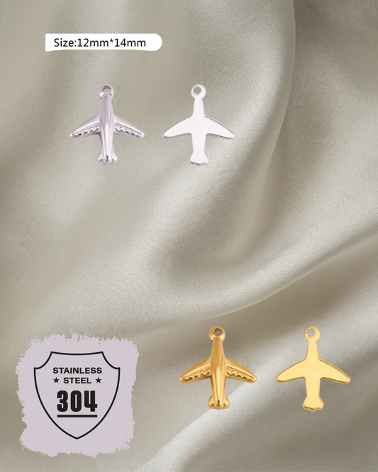 EDELSTAHL- Flugzeug- Charm Silber + Gold