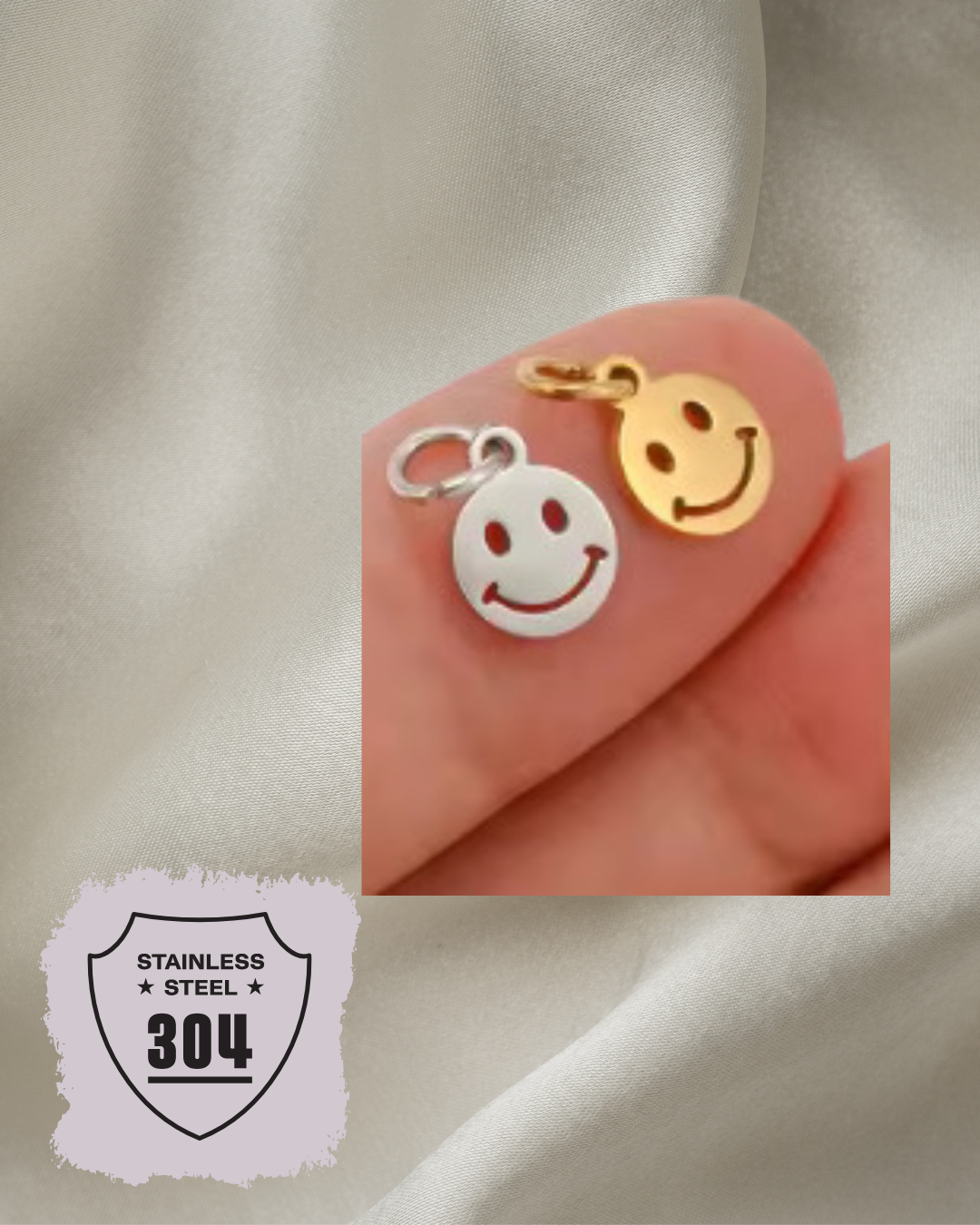 EDELSTAHL- Smiley - Charm Silber + Gold
