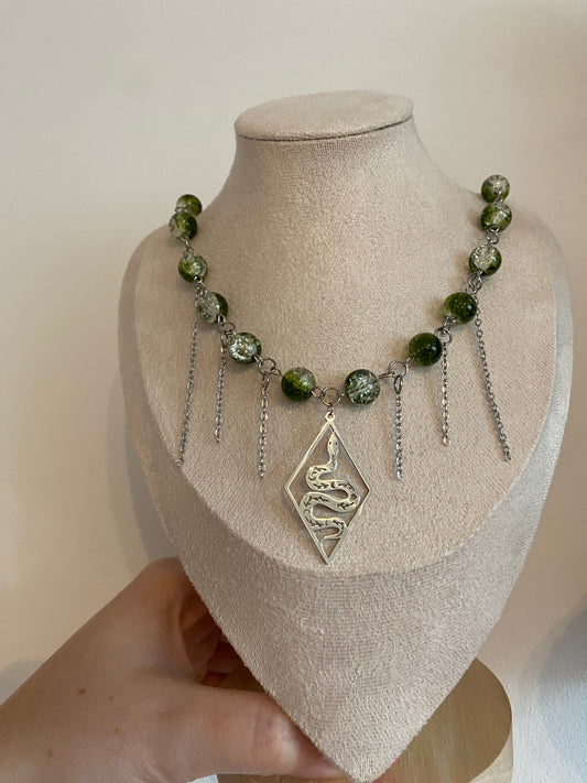 UNIKATKETTE- „Emerald Venom ✨🐍“ Silber