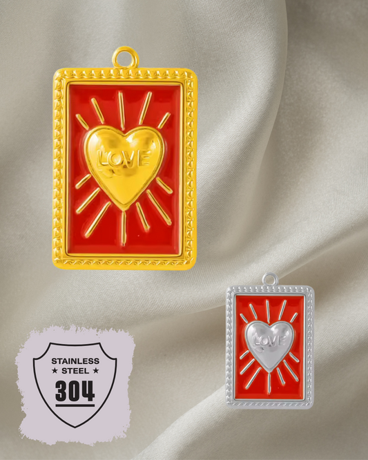 EDELSTAHL- LOVE rot - Charm Silber + Gold