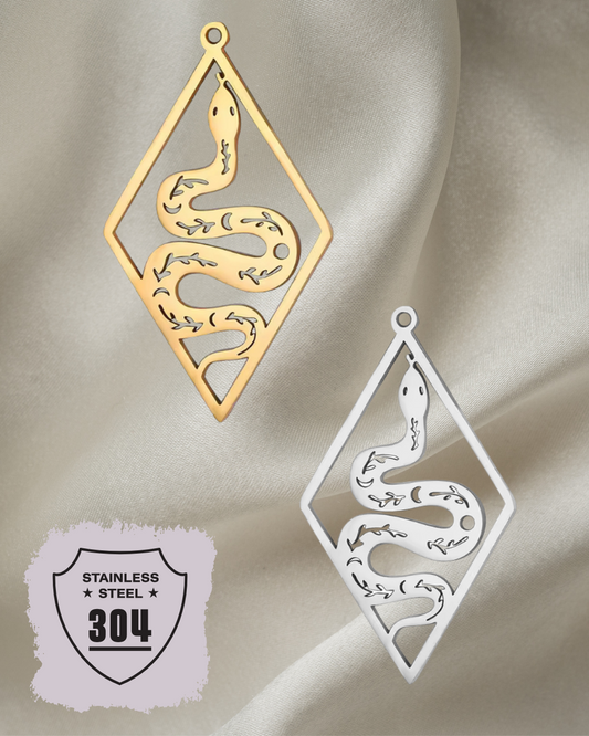 EDELSTAHL- Schlangen Raute - Charm Silber + Gold