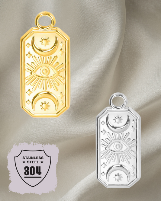 EDELSTAHL- Mond + Auge - Charm Silber + Gold