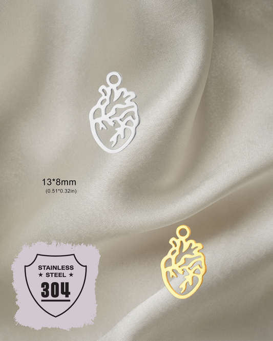 EDELSTAHL- Anatomisches Herz- Charm Silber + Gold