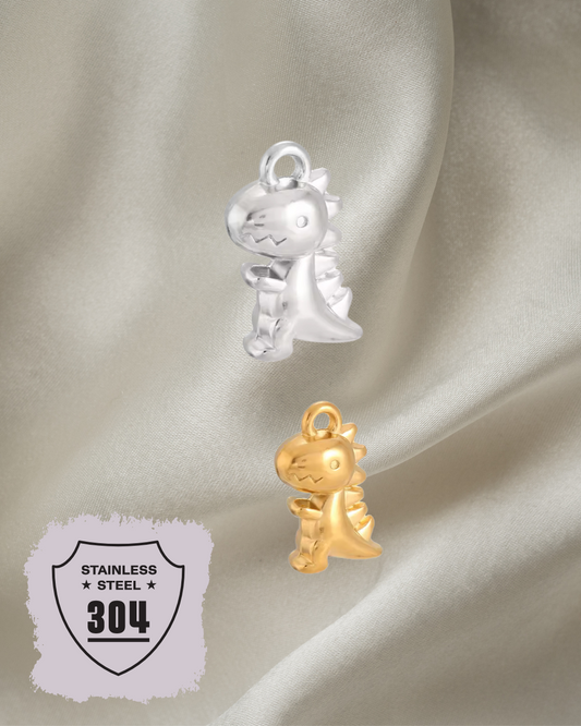 EDELSTAHL- Dino- Charm Silber + Gold