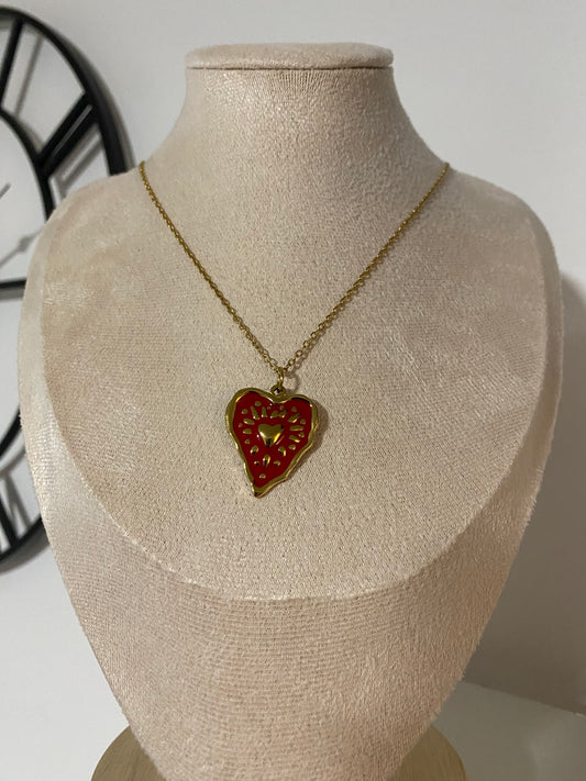 EDELSTAHL- Kette „Crimsom Heart“ Silber + Gold