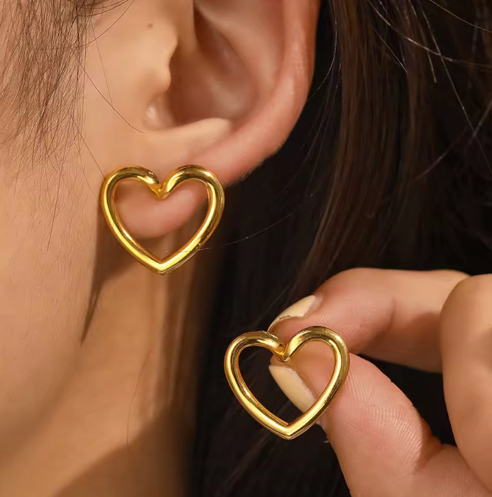 EDELSTAHL- Ohrringe „Open Heart Stud“ Silber + Gold