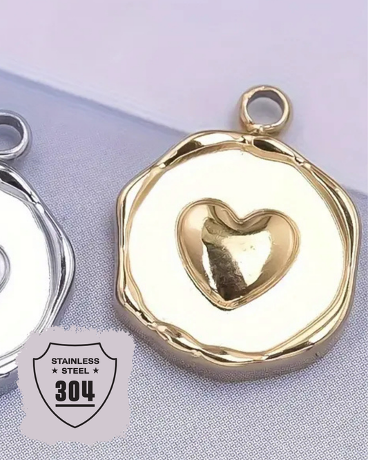 EDELSTAHL- Herzkreis- Charm Silber + Gold